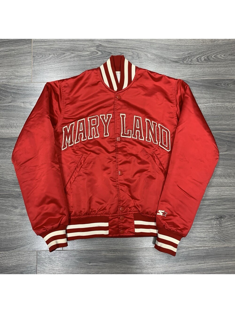 Vintage 1980S Starter Maryland University Terrapins Satin Jacket Small Men’s Red